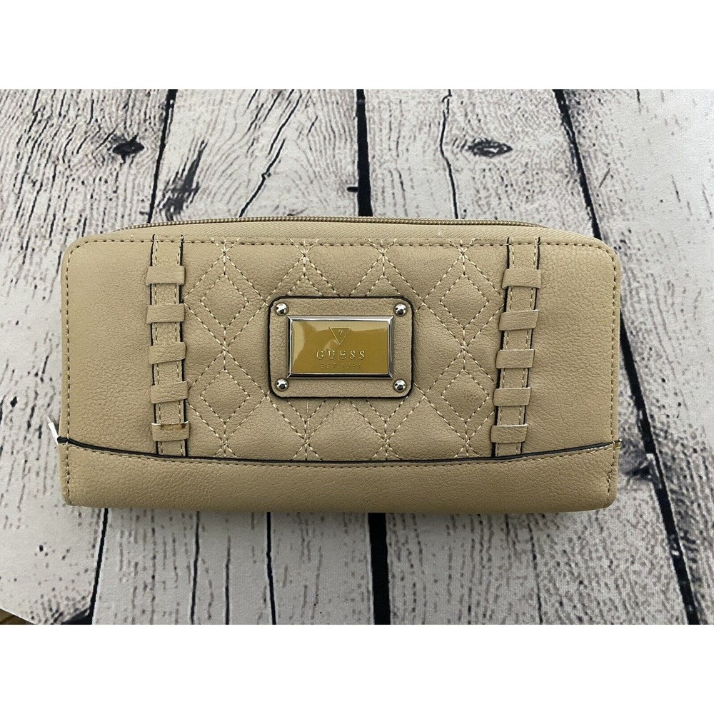 Guess Zipper Leather Wallet Beige‎